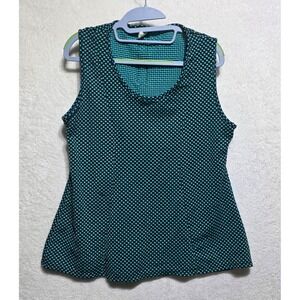 Fig & Blu Turquoise Black Polka Dot Sleeveless Peplum Top XL